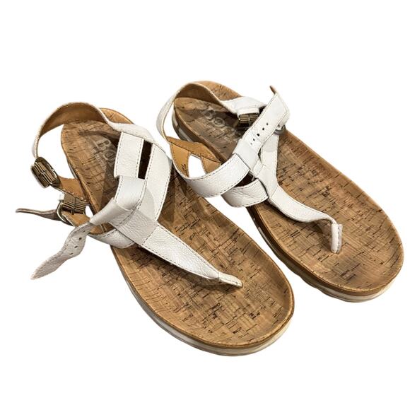 Womens 7 M Born Sandals Reta Double Strap Thong D54001 White Leather Buckle Cork - Picture 1 of 3